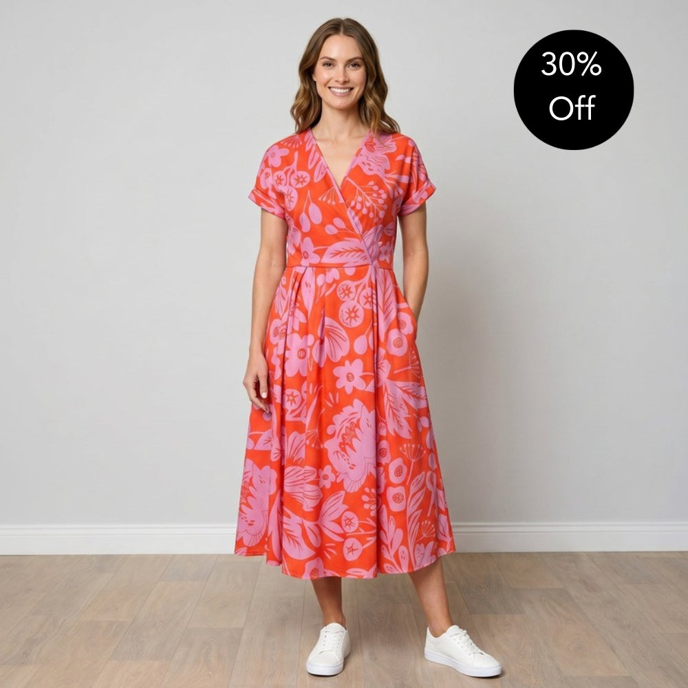 Kennedy Dress (Pink/Red Garden Print) - 30% Off