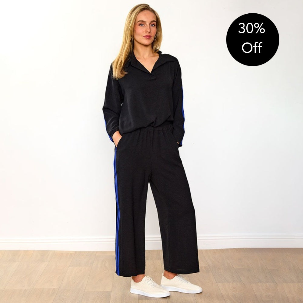 Clara Co-Ord (Black/Cobalt Stripe) - 30% Off