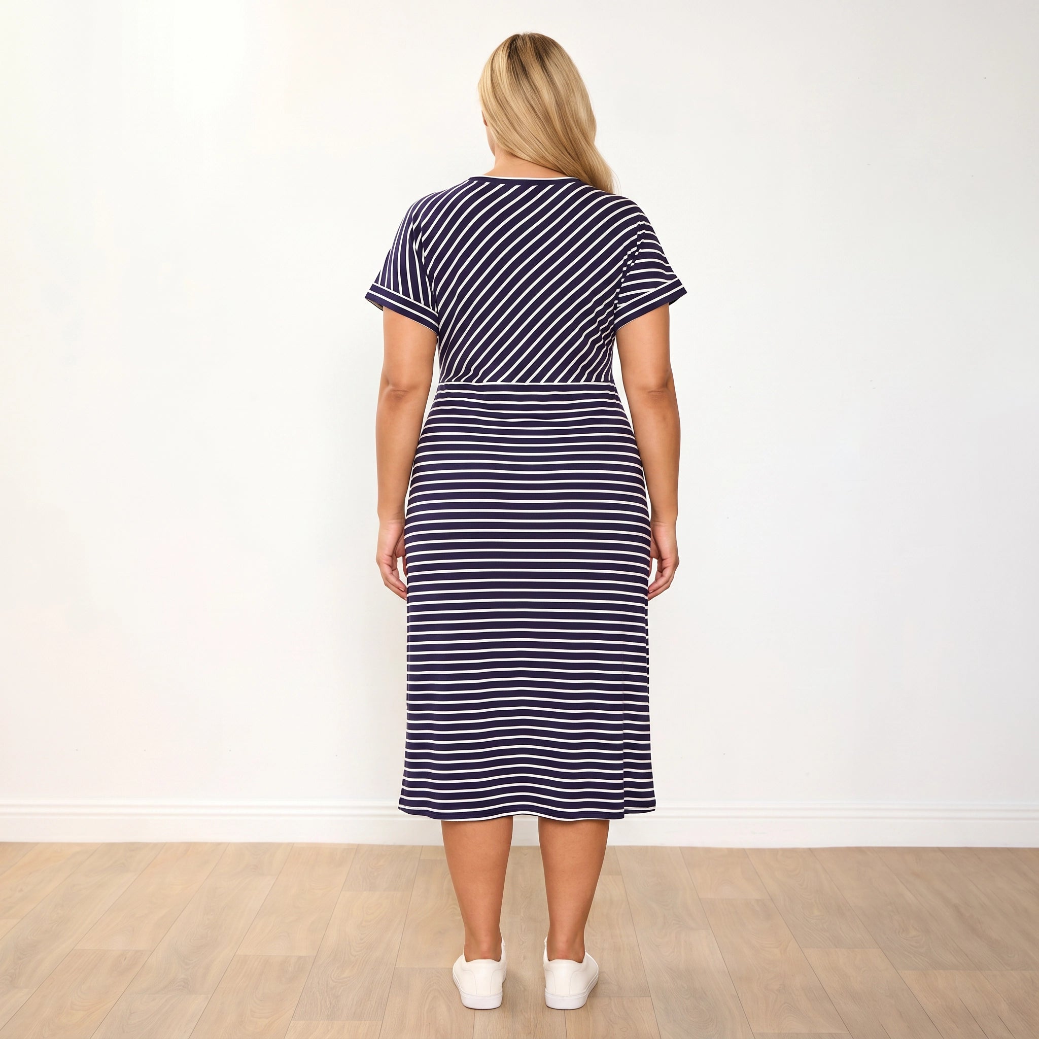 Muriel Dress Navy Stripe - Plus Size Back View