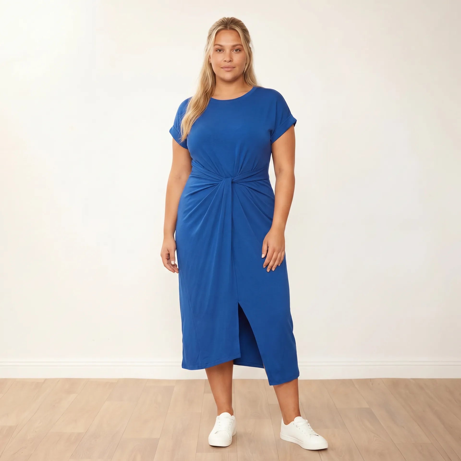 Lenny Dress Cobalt - Plus Size Model Front Neutral