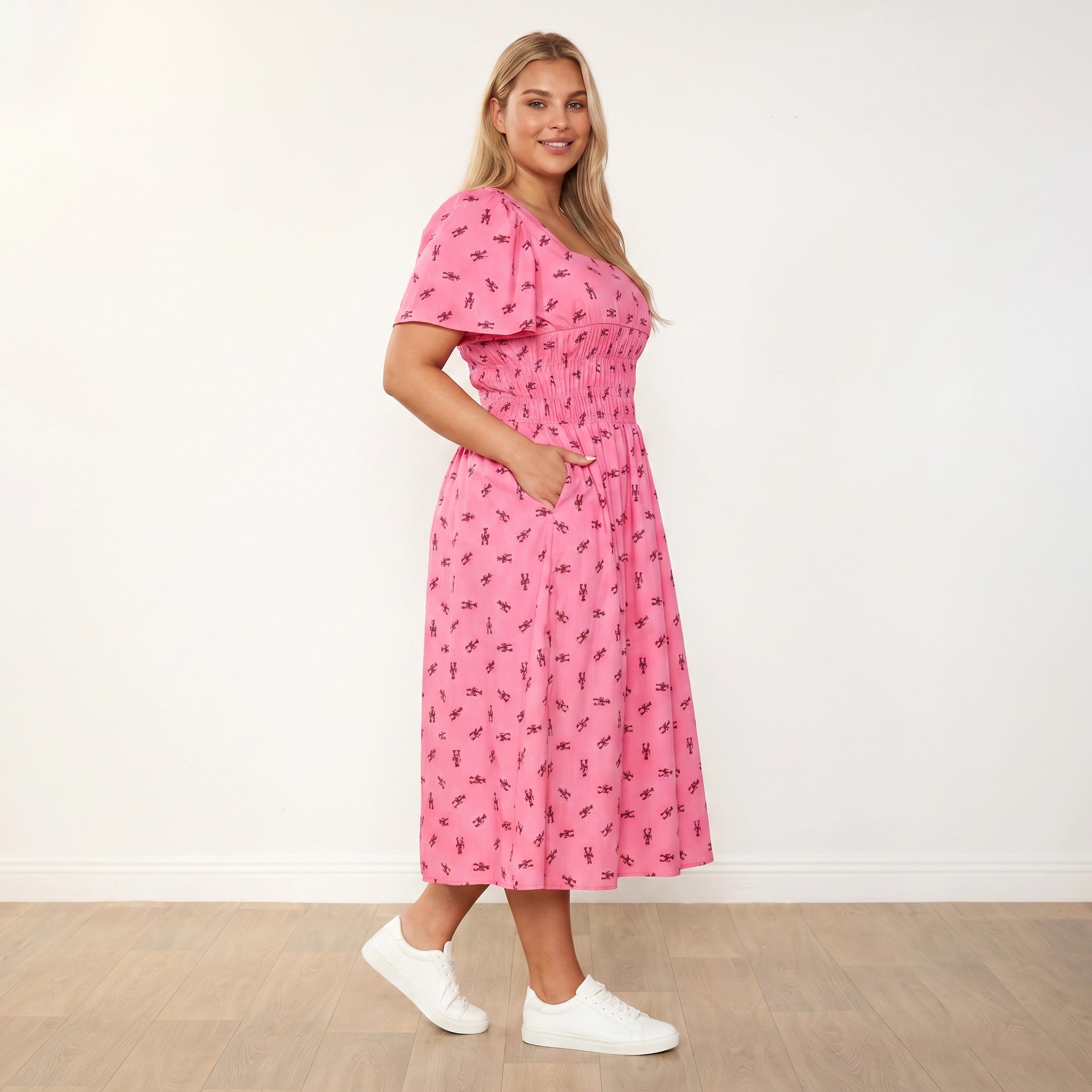 Iris Dress in pink lobster print – women's dress – view 8