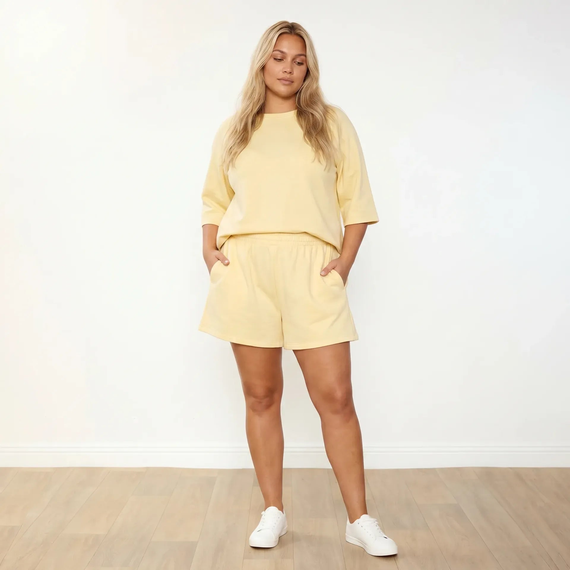 Suki Set Lemon - plus size model front view relaxed