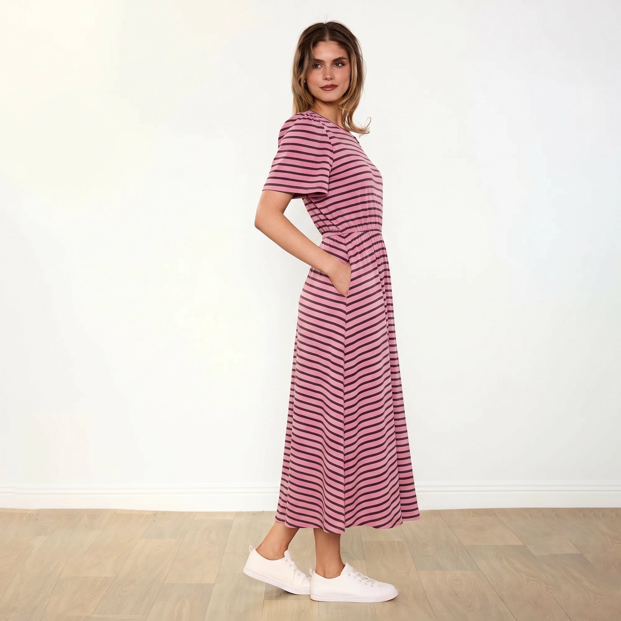 Eilish Dress (Pink/Brown) - Side profile