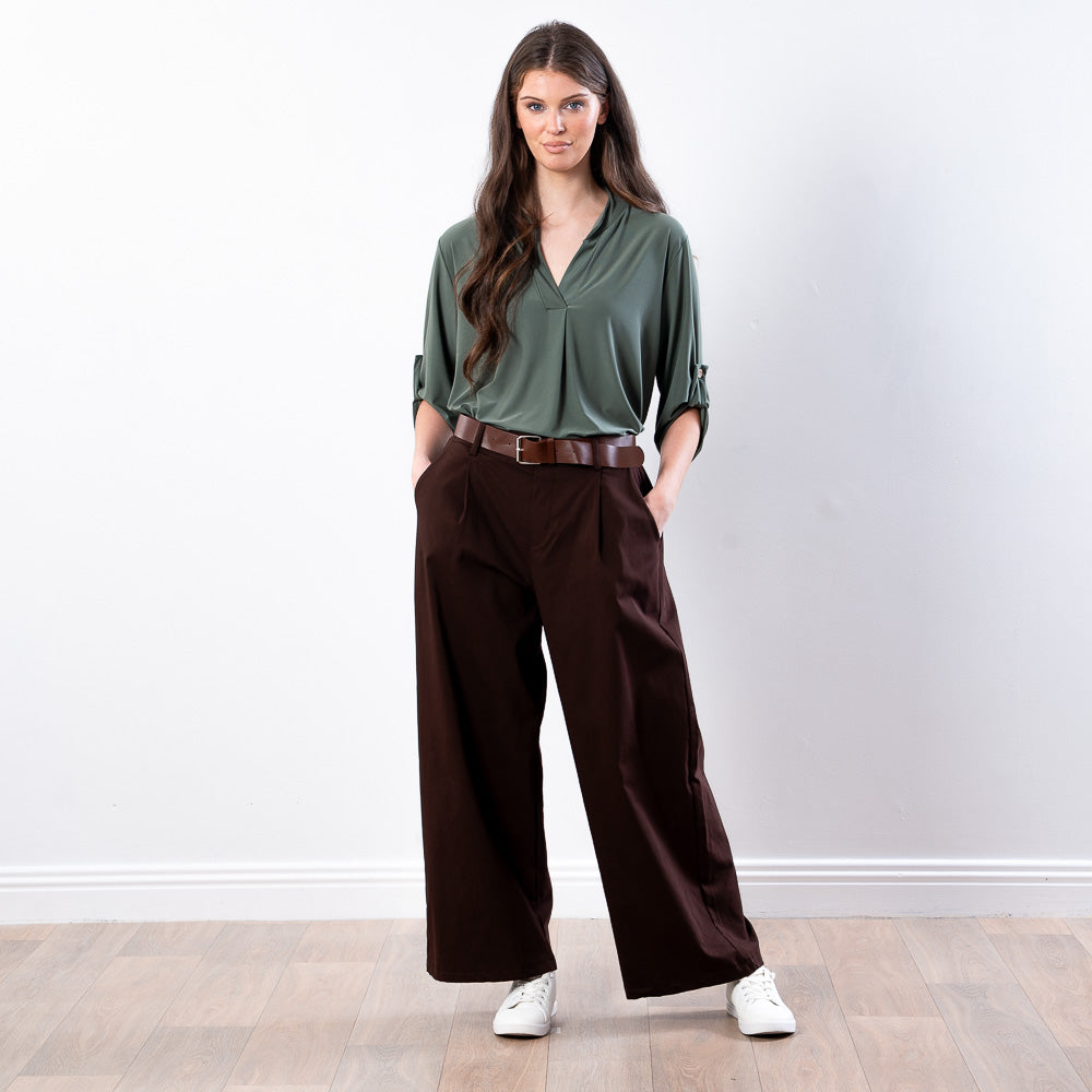 Nora Wide Leg Trousers (Brown)