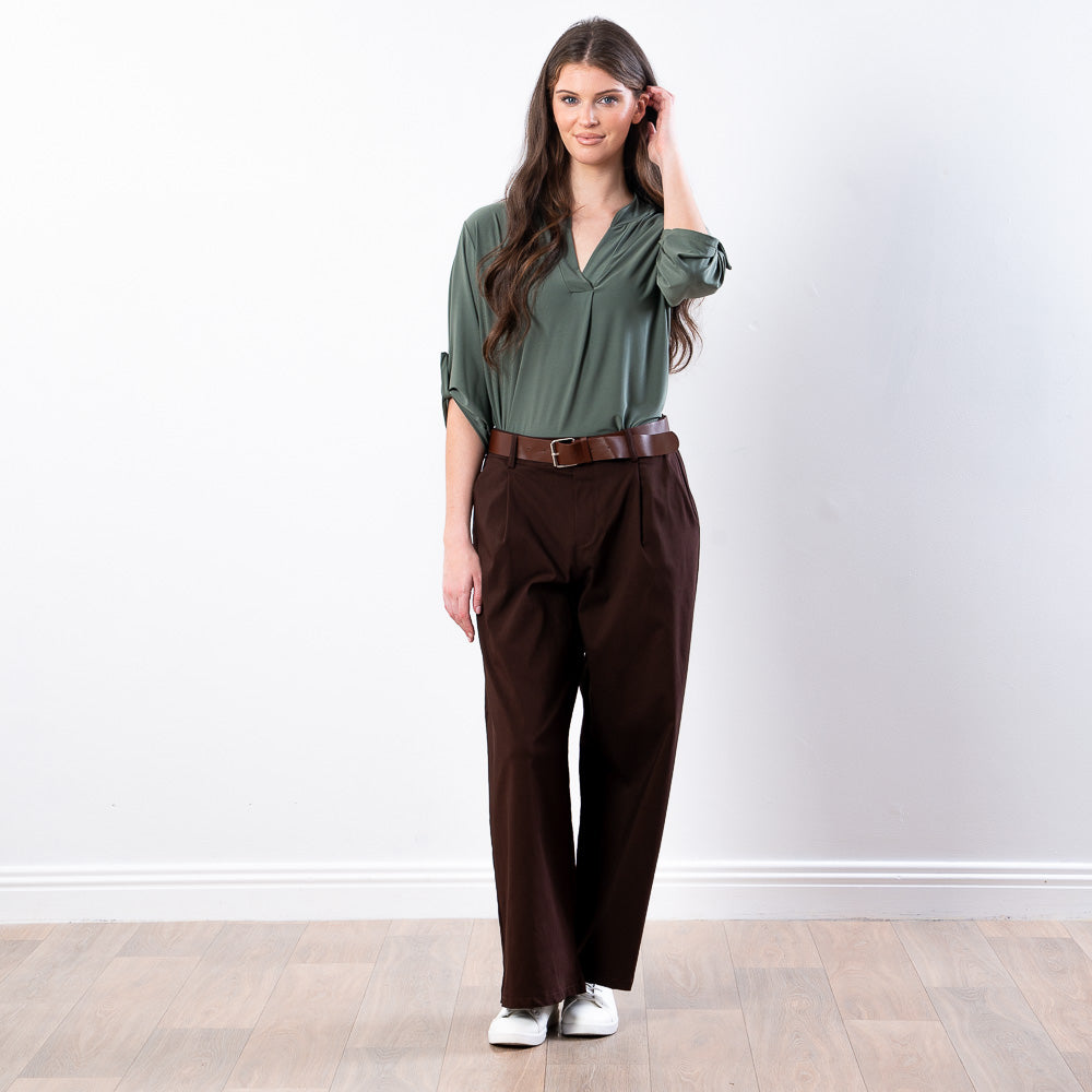 Nora Wide Leg Trousers (Brown)