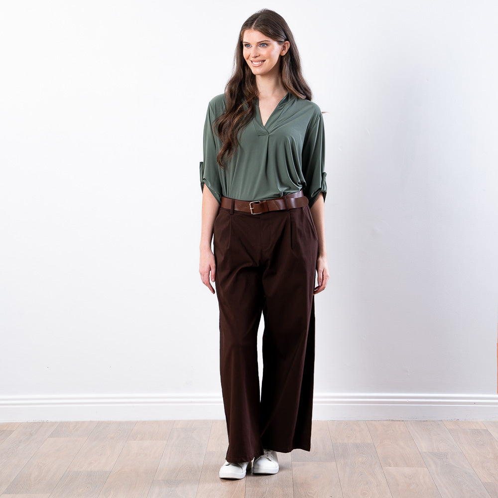 Nora Wide Leg Trousers (Brown)