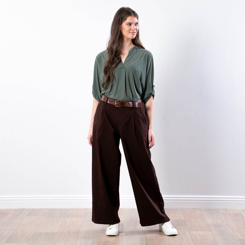 Nora Wide Leg Trousers (Brown)