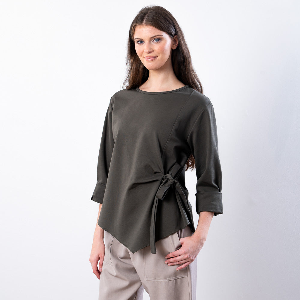 Stella Tie Belt Top (Khaki)