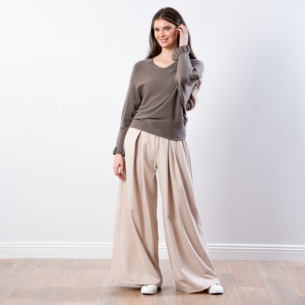 Lexie Batwing V-Neck Top (Taupe)