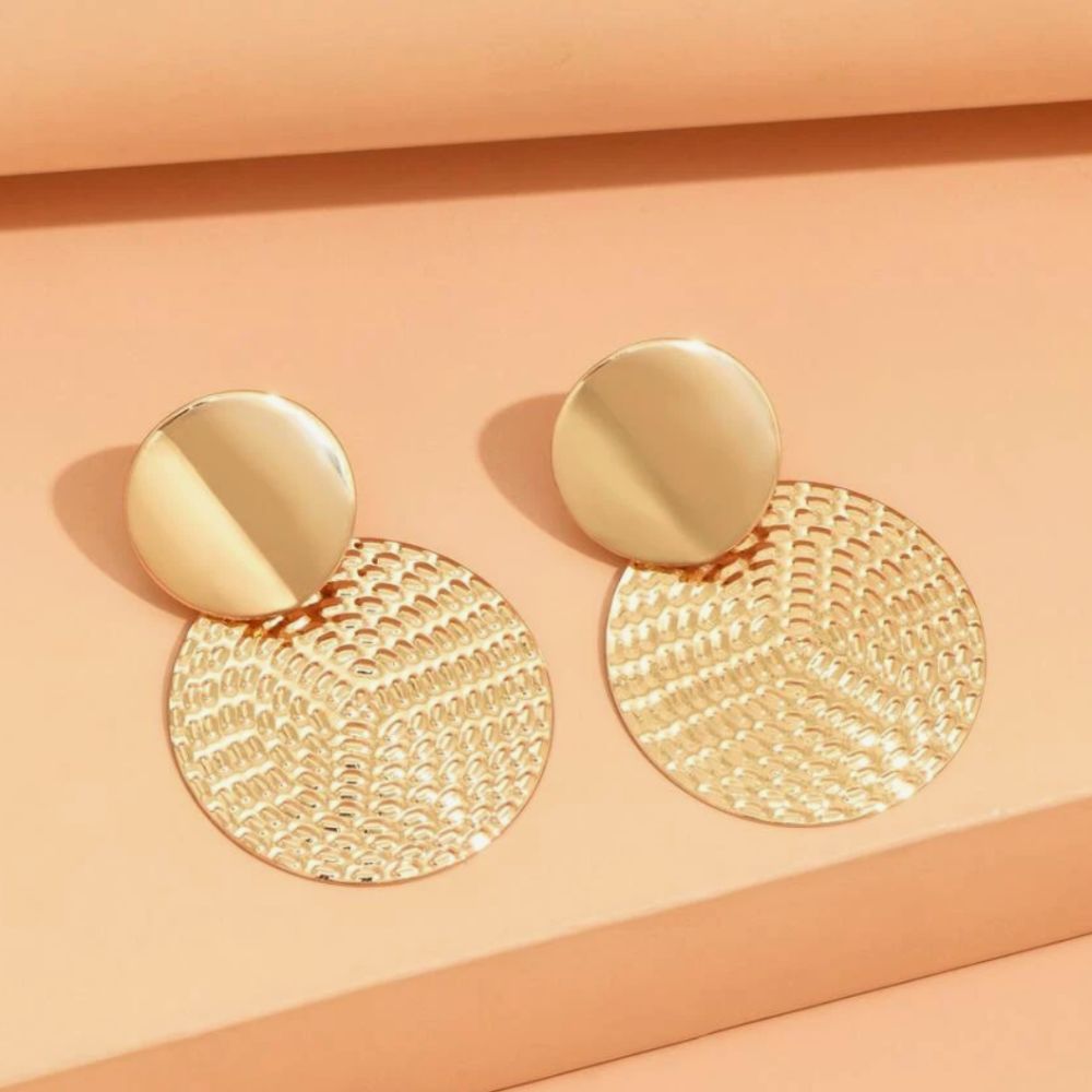 Textured Circle Earrings (Gold)