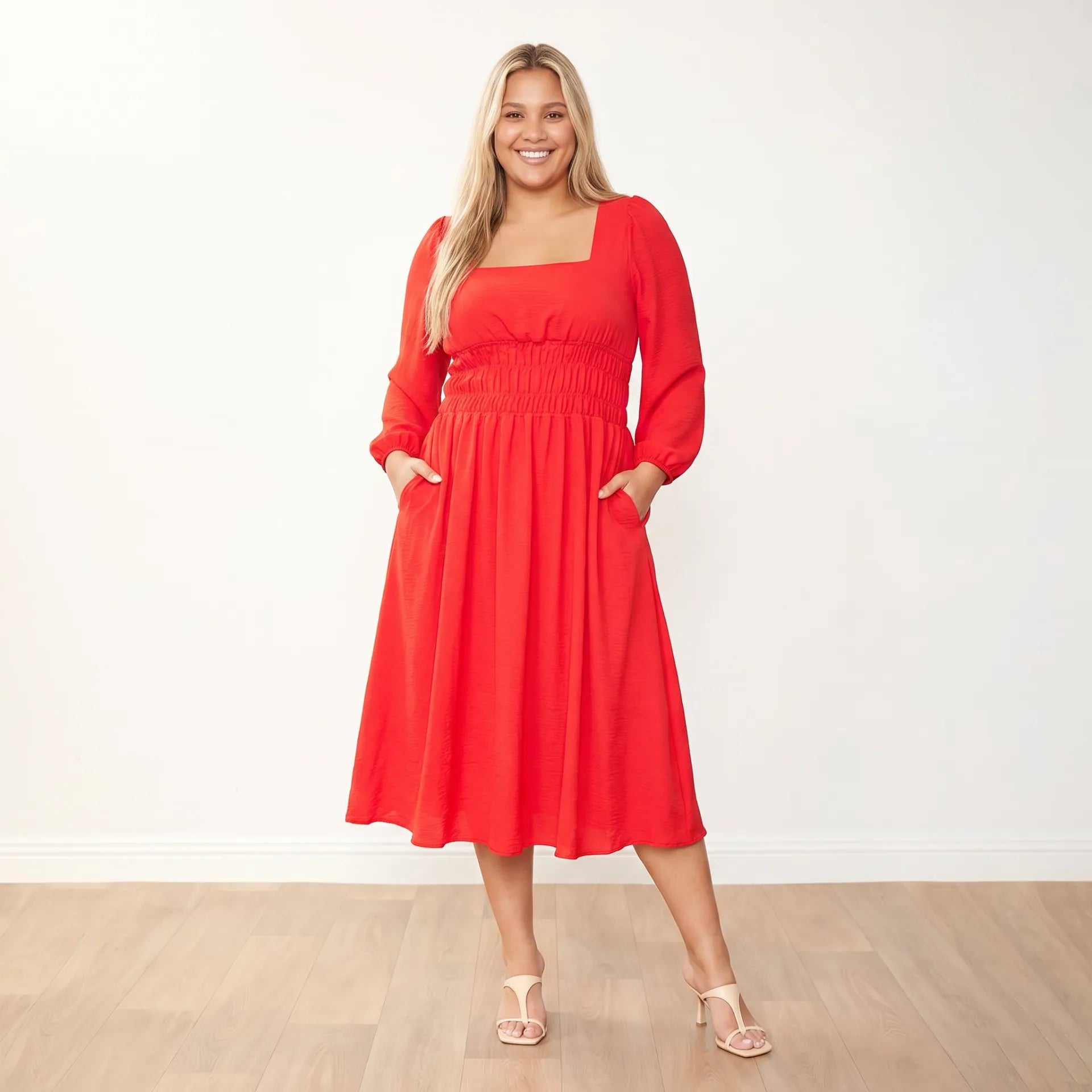 Evelyn Dress Red - Plus Size XXL - Front candid smile