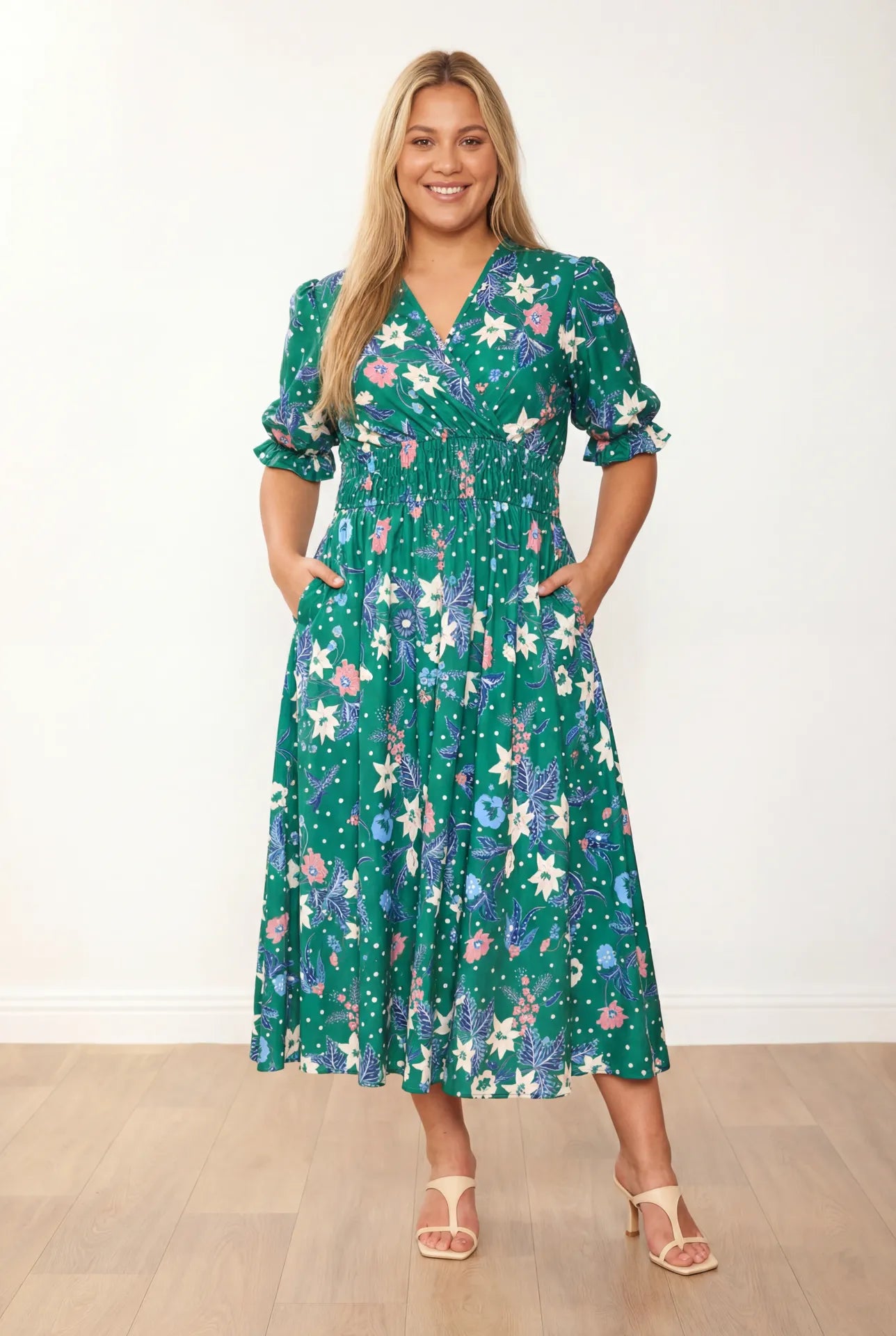 Bonnie Dress (Emerald/Lily) - Plus Size - Front view