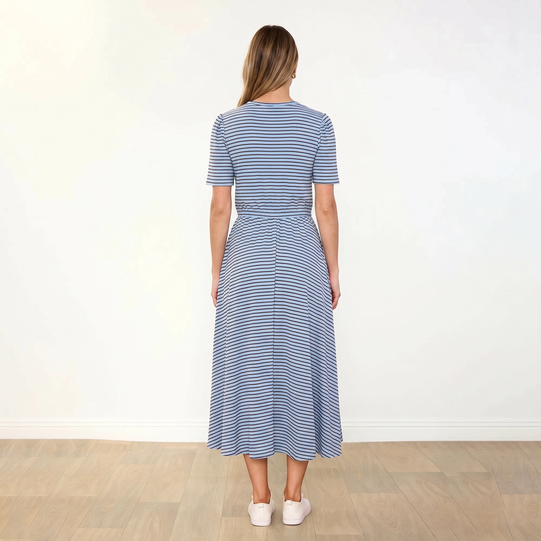 Eilish Dress (Blue/Brown) - Back view