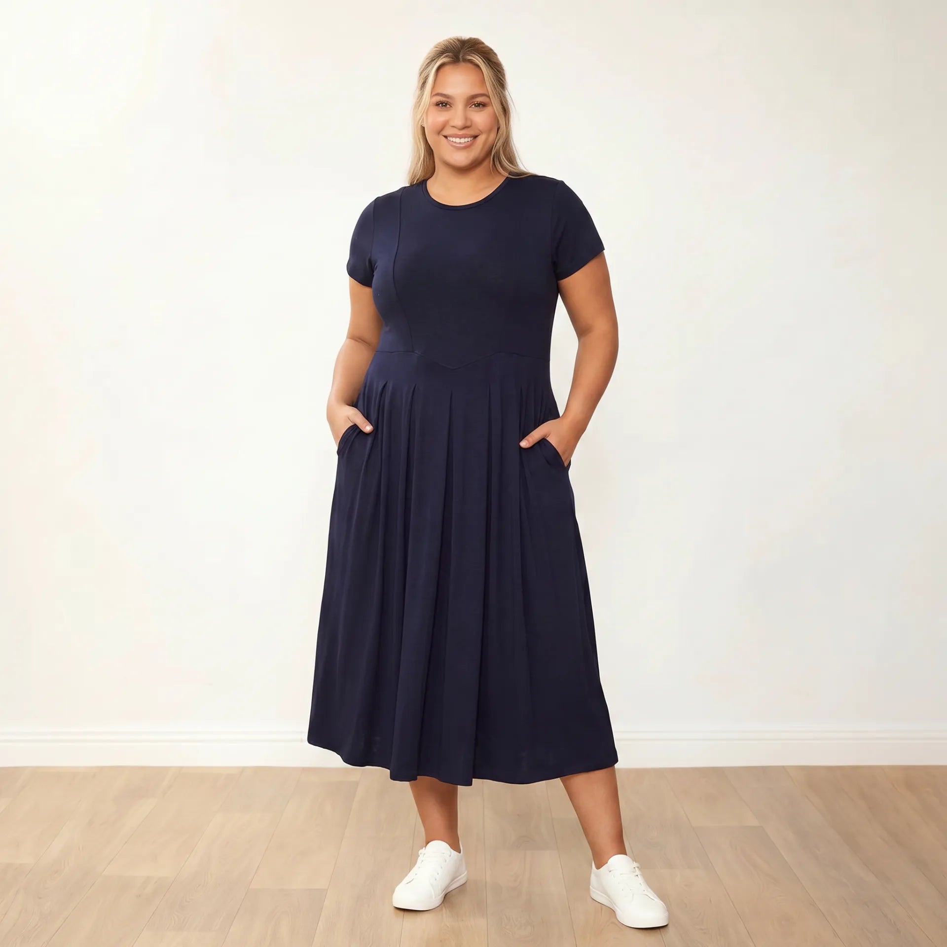 Polly Dress Navy - Plus Size front hero