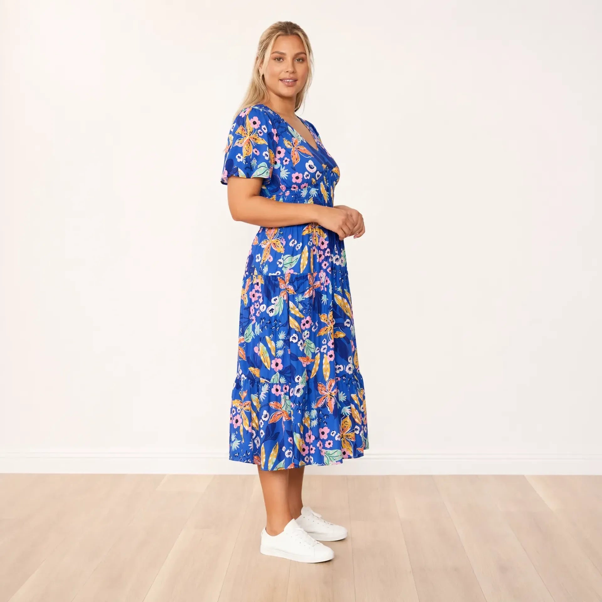 Whitney Dress Navy Floral - plus size side profile