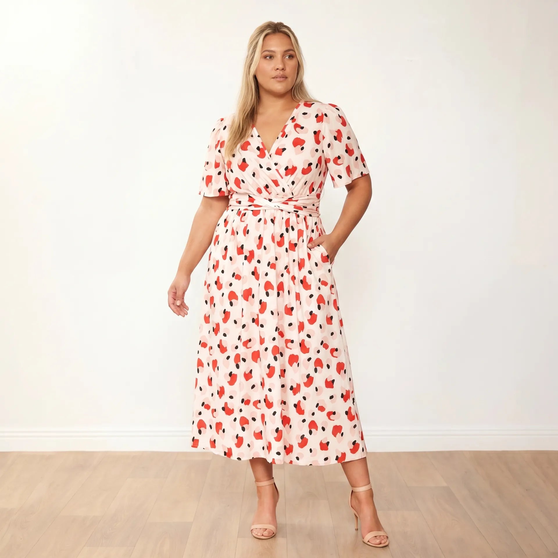 Teagan Dress in peach abstract print – women's dress – view 6