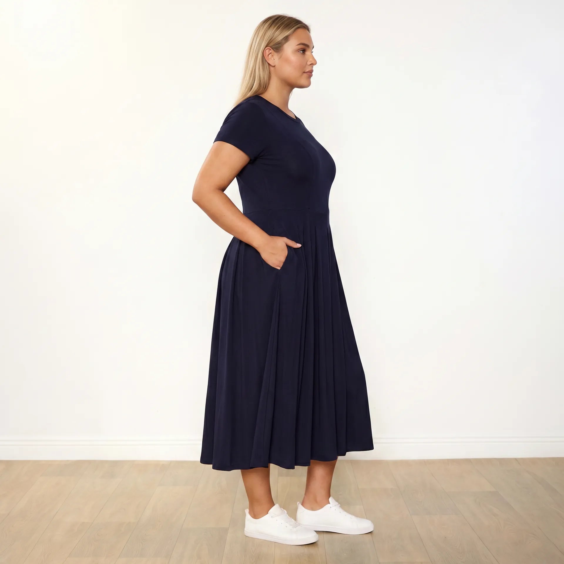 Polly Dress Navy - Plus Size side profile