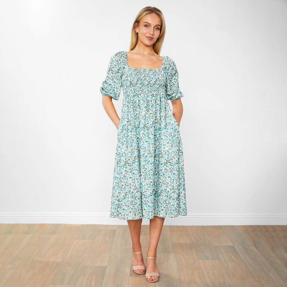 Georgia Dress (Green Flower)
