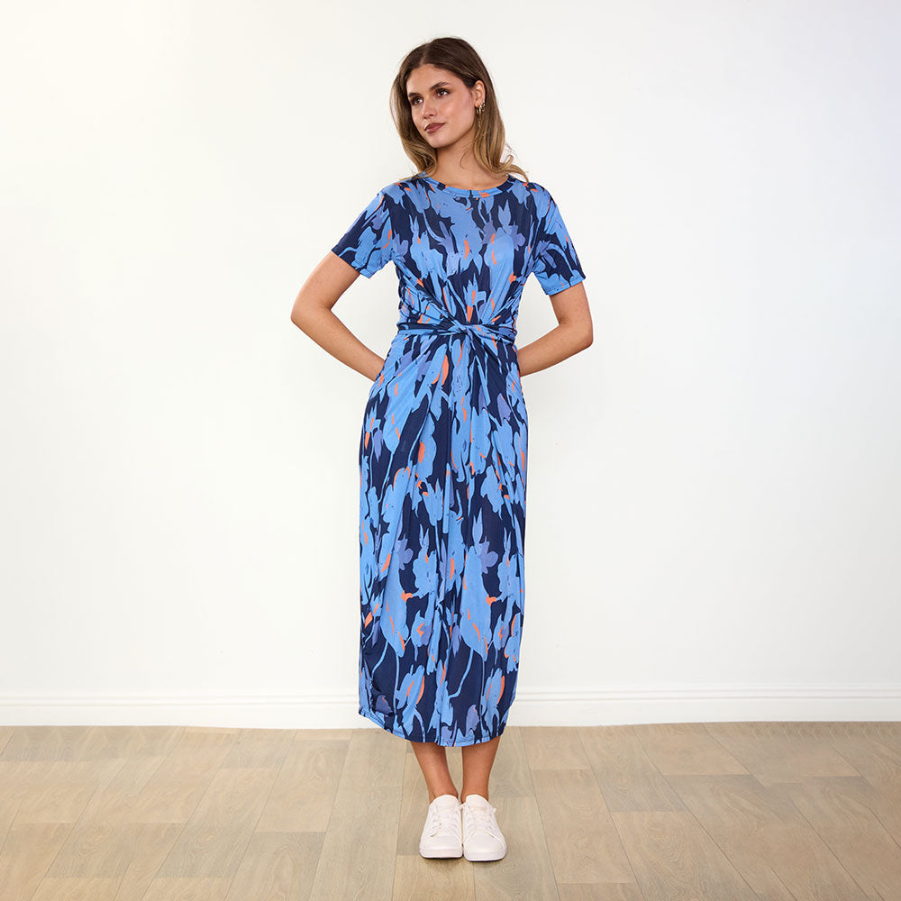 Alana Dress (Navy/Orange Abstract)