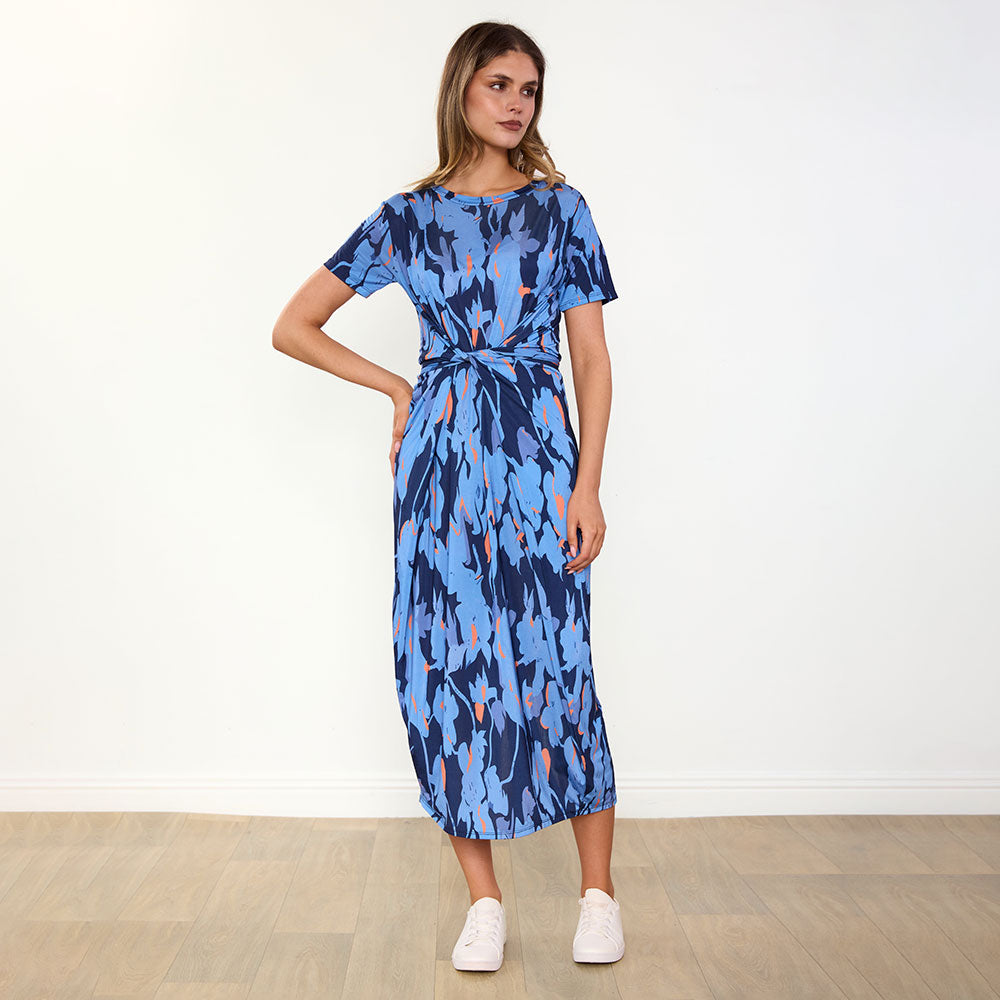 Alana Dress (Navy/Orange Abstract)