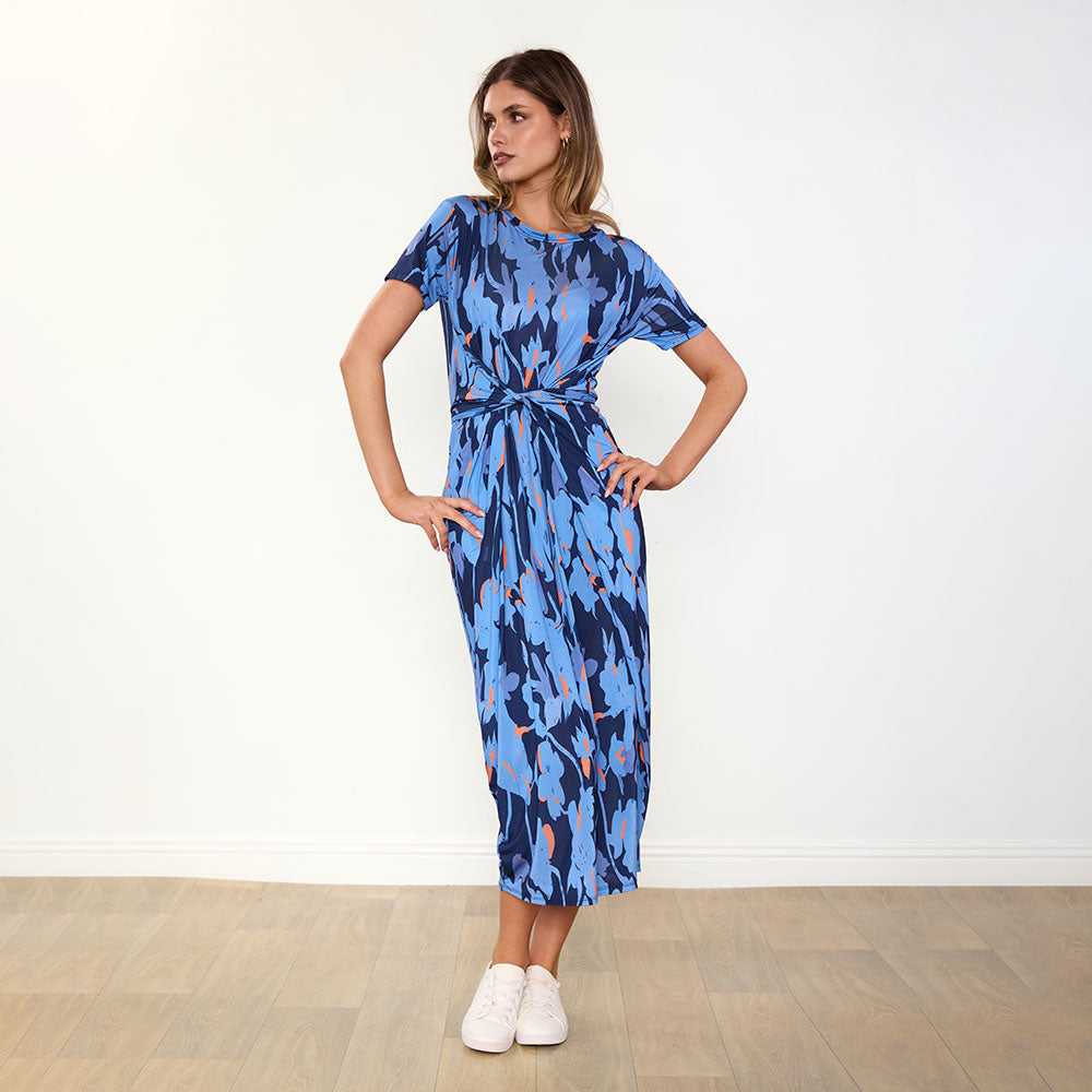 Alana Dress (Navy/Orange Abstract)