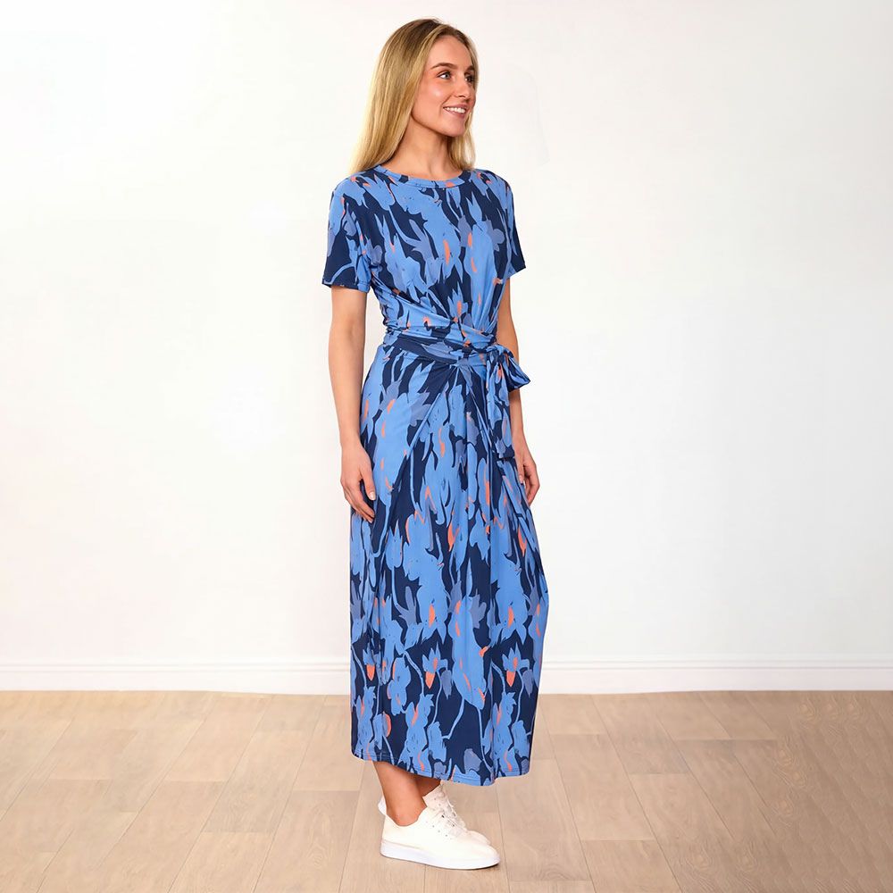Alana Dress (Navy/Orange Abstract)