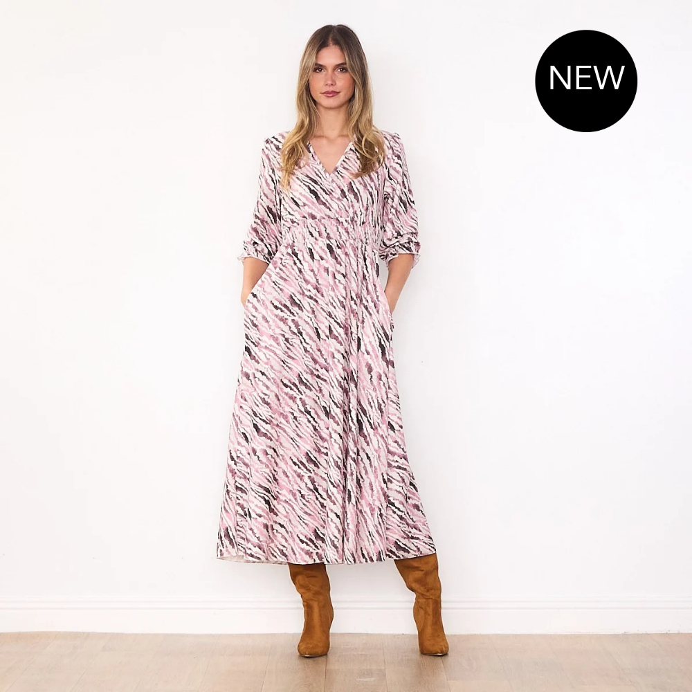 Aoife Wrap Dress (Pink & Burgundy)