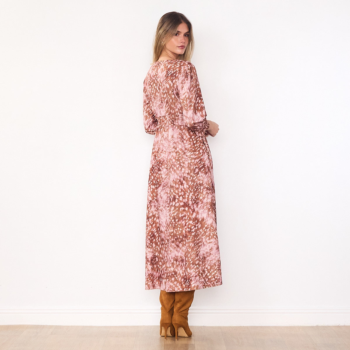 Aoife Wrap Dress (Brown Spot)
