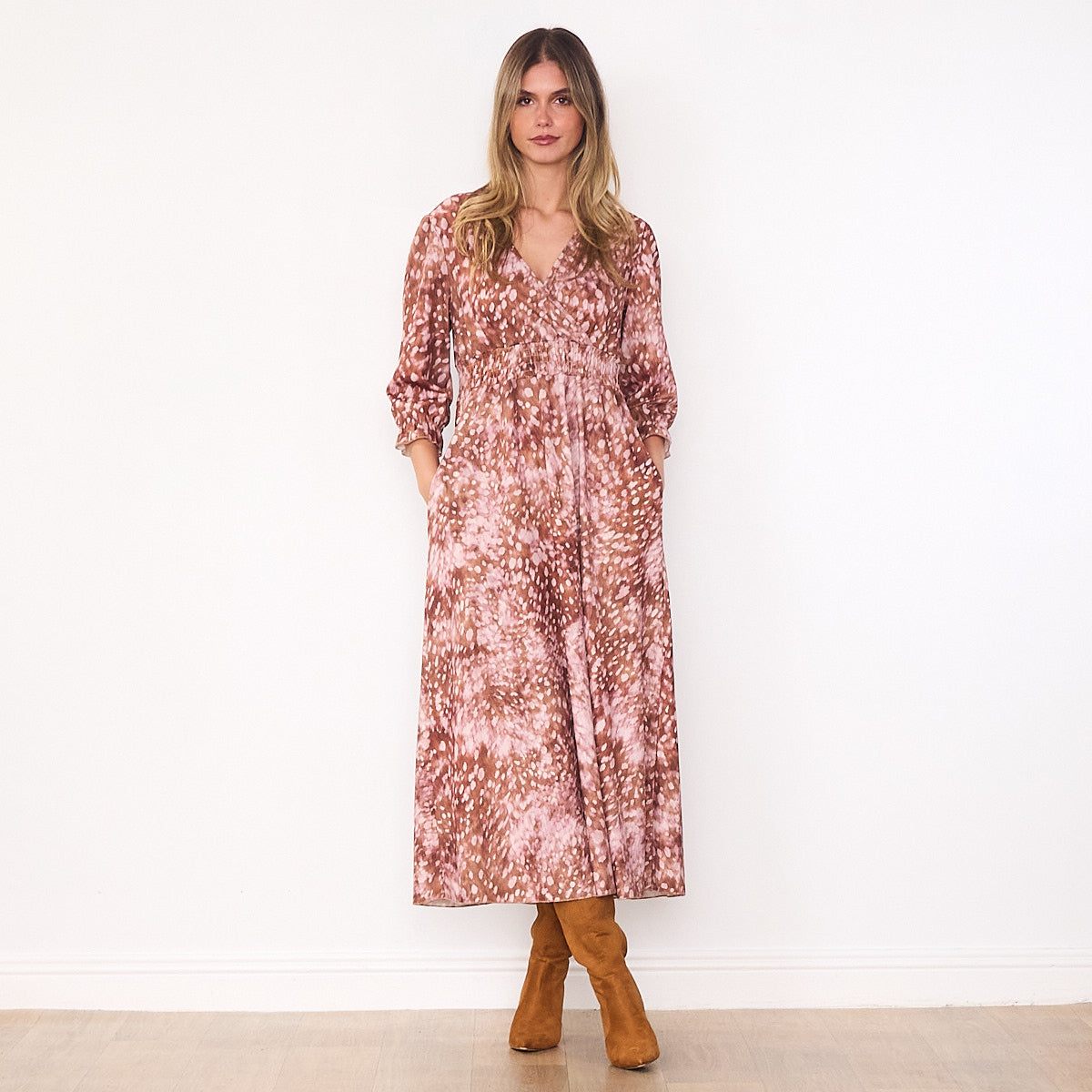 Aoife Wrap Dress (Brown Spot)