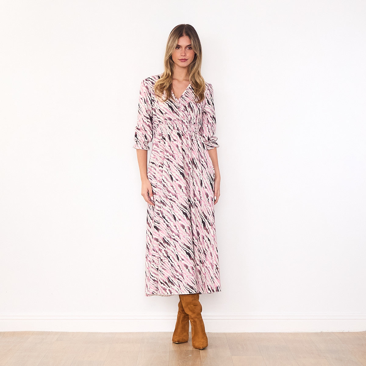 Aoife Wrap Dress (Pink & Burgundy)