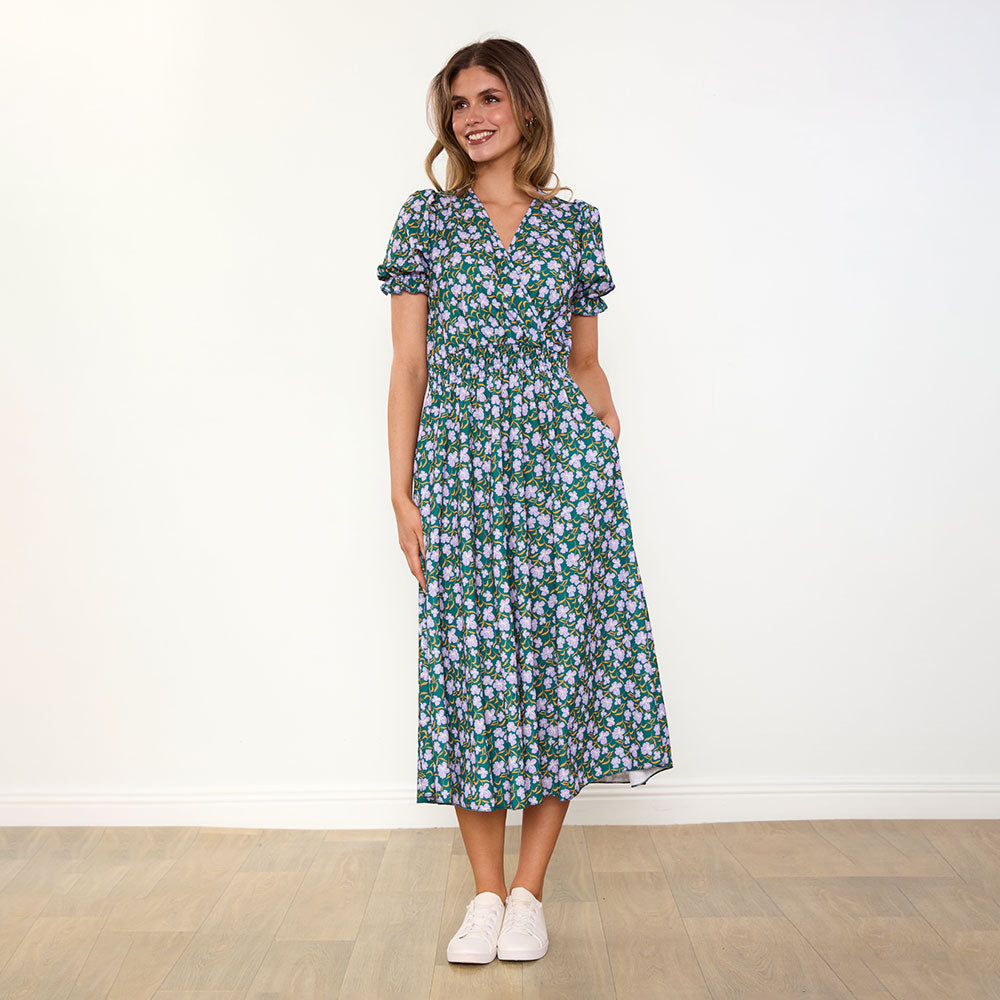 Belle Dress (Green/Lilac Wildflower)
