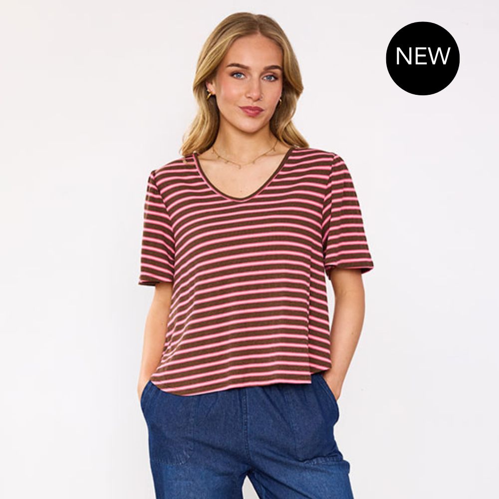 Brenna Top (Mocha Pink Stripe)