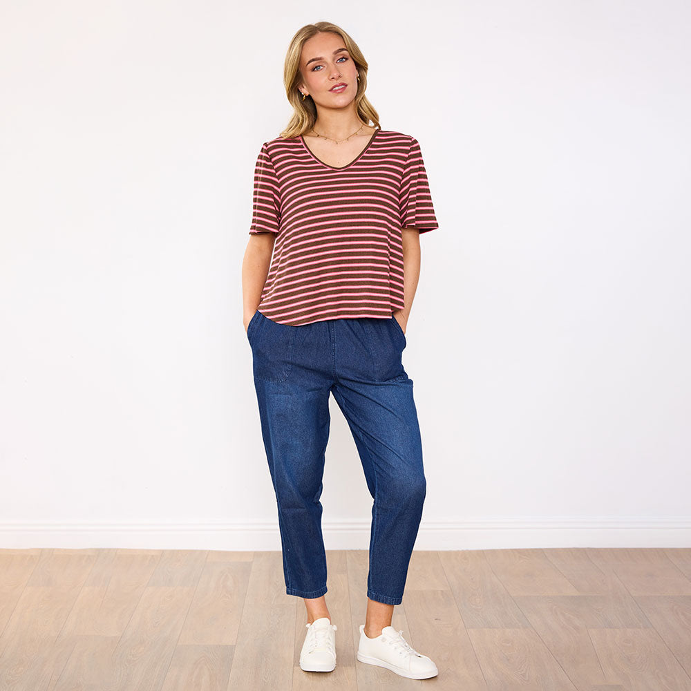 Brenna Top (Mocha Pink Stripe)