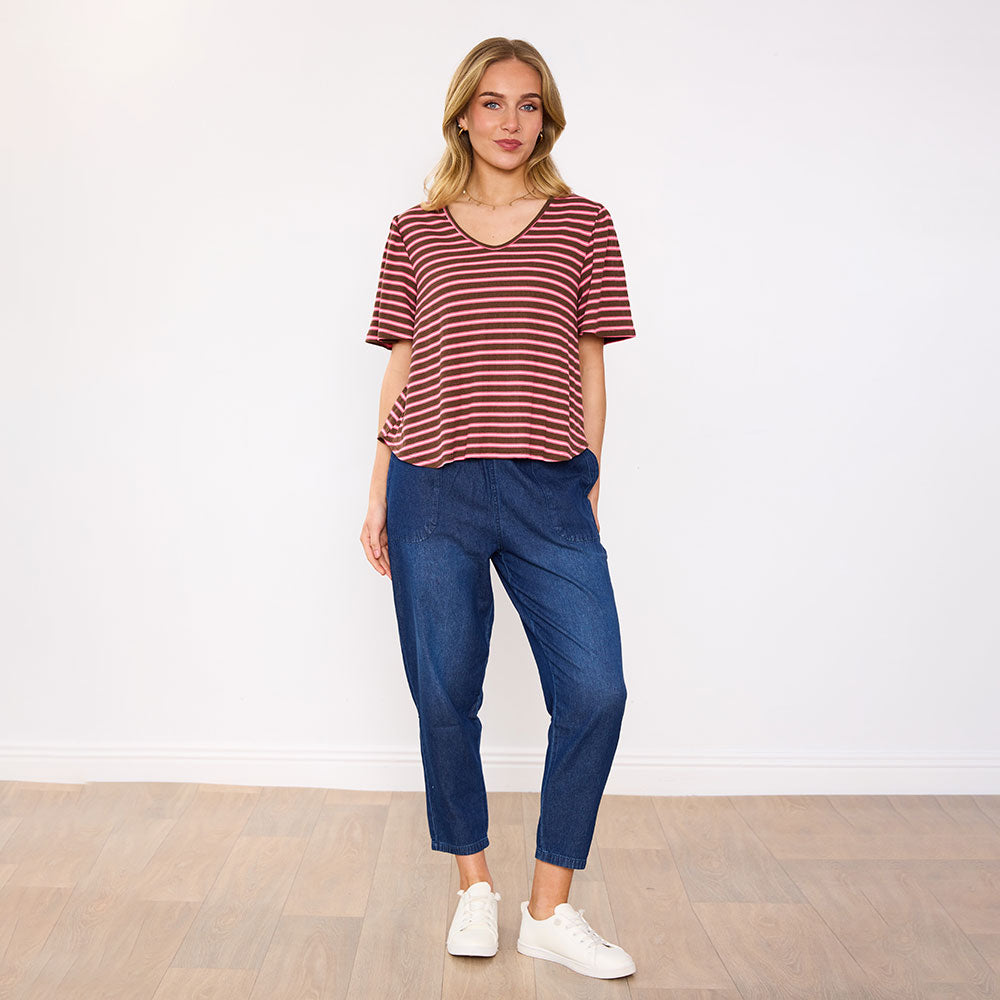 Brenna Top (Mocha Pink Stripe)