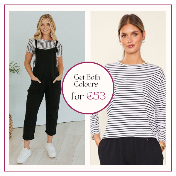 Ashley Dungaree (Black) & Betsy Top (Black stripe) for €53