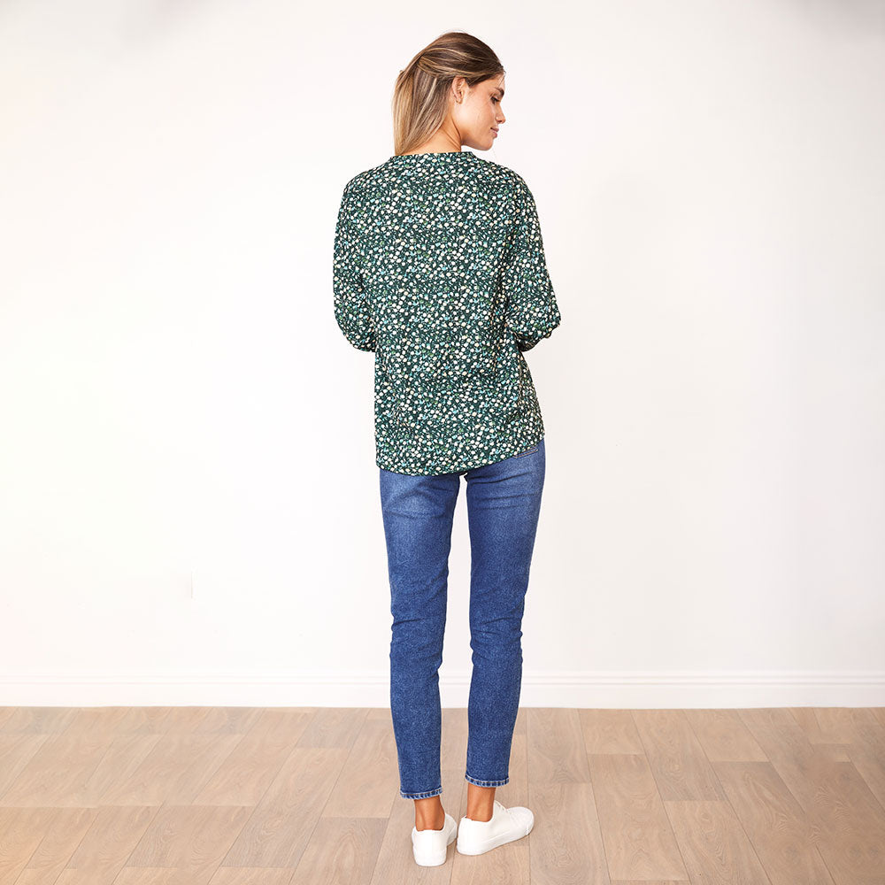 Cara Top (Green Floral)