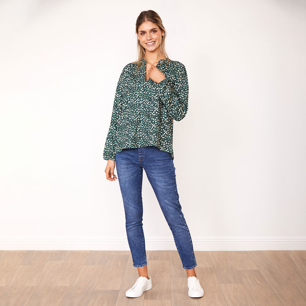 Cara Top (Green Floral)