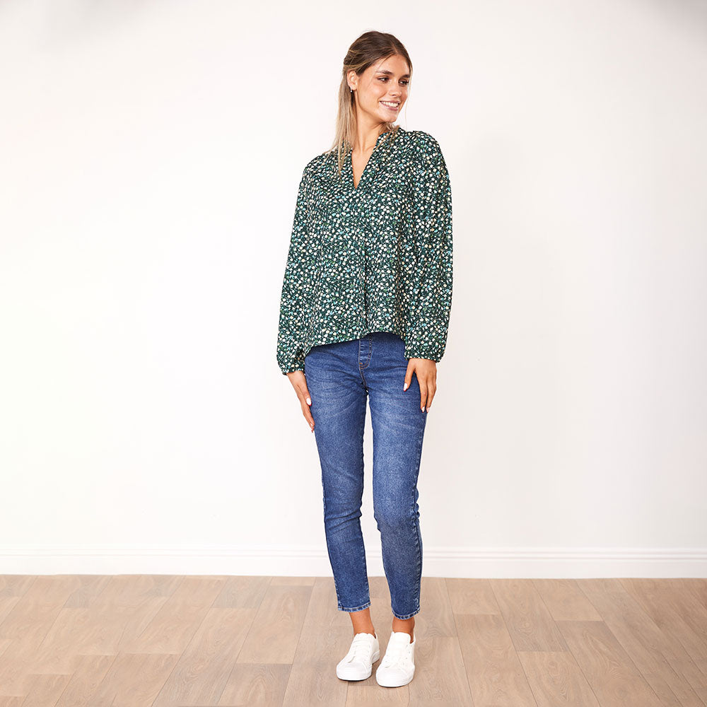 Cara Top (Green Floral)