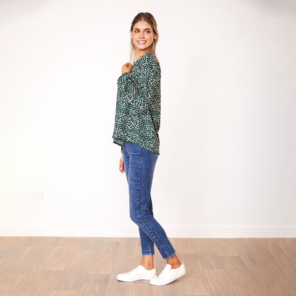 Cara Top (Green Floral)