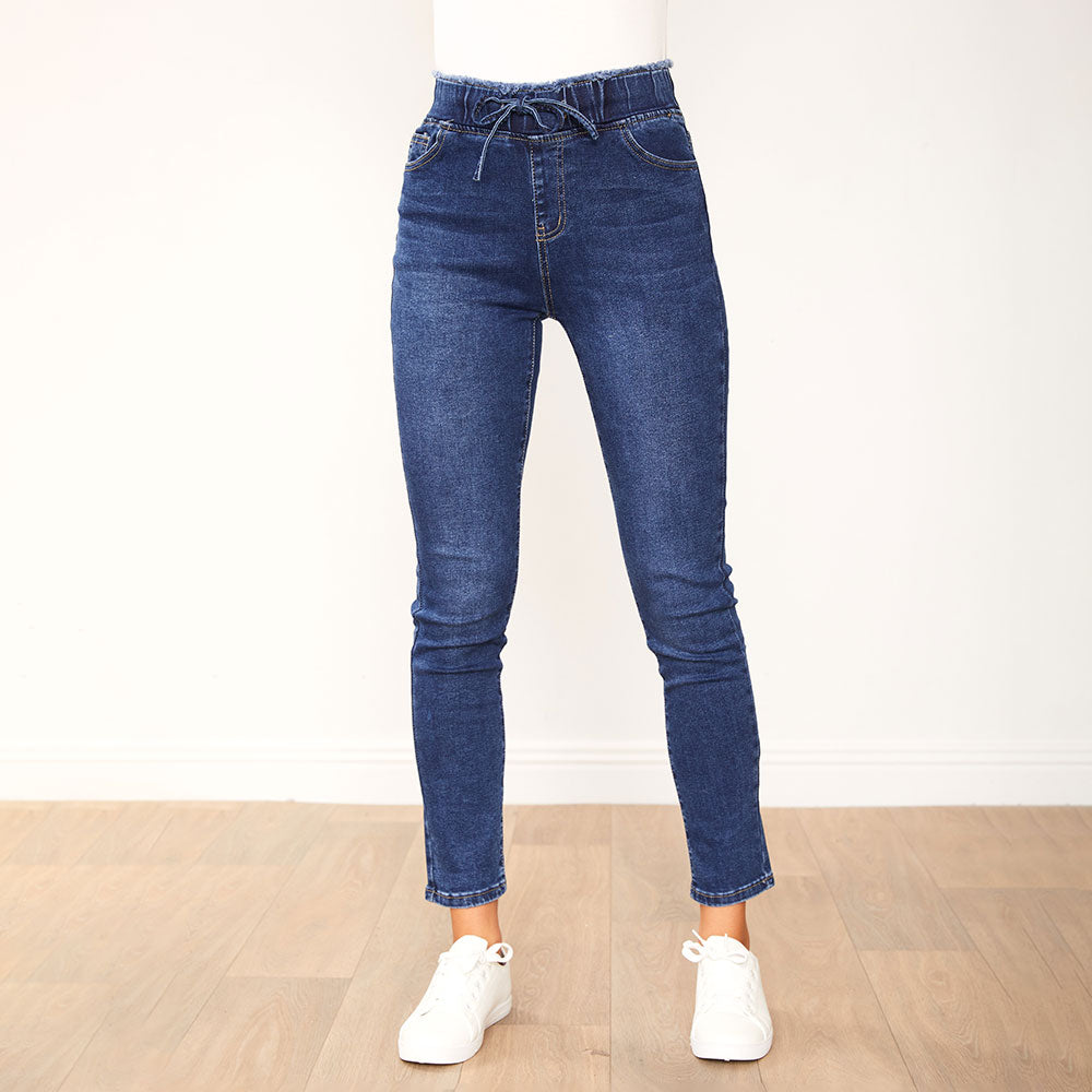 Dana Drawstring Classic Jeggings (Dark Blue)