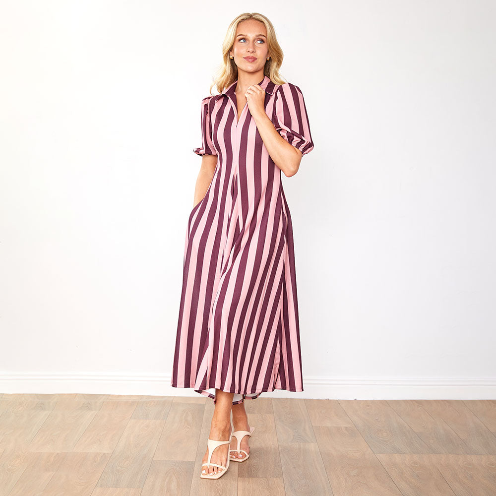 Hazel Dress (Berry Stripe)