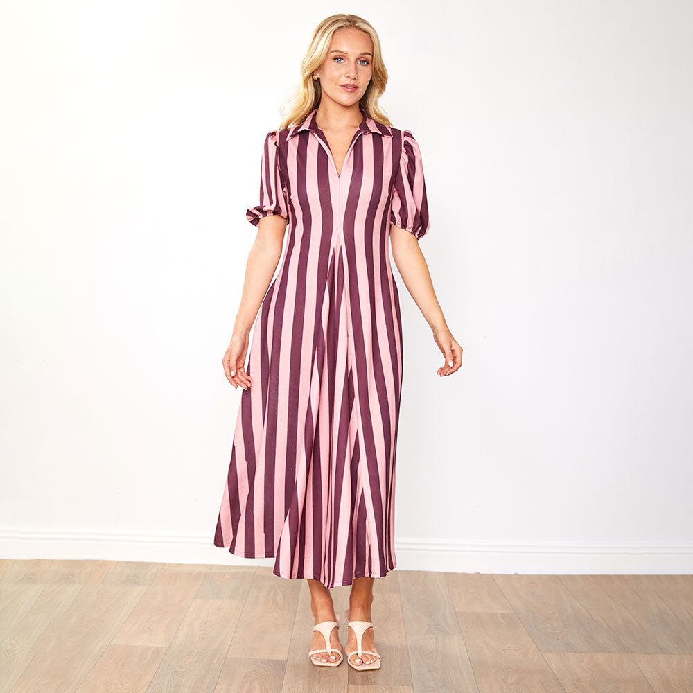 Hazel Dress (Berry Stripe)