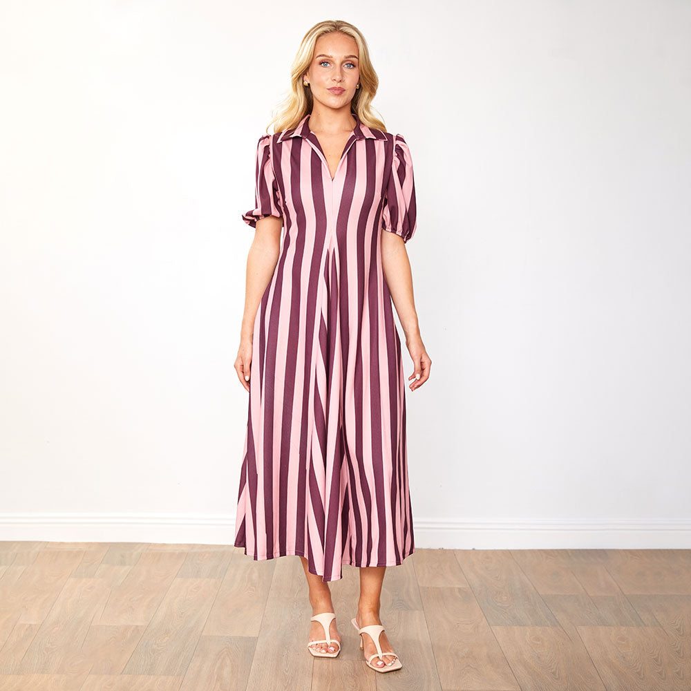 Hazel Dress (Berry Stripe)