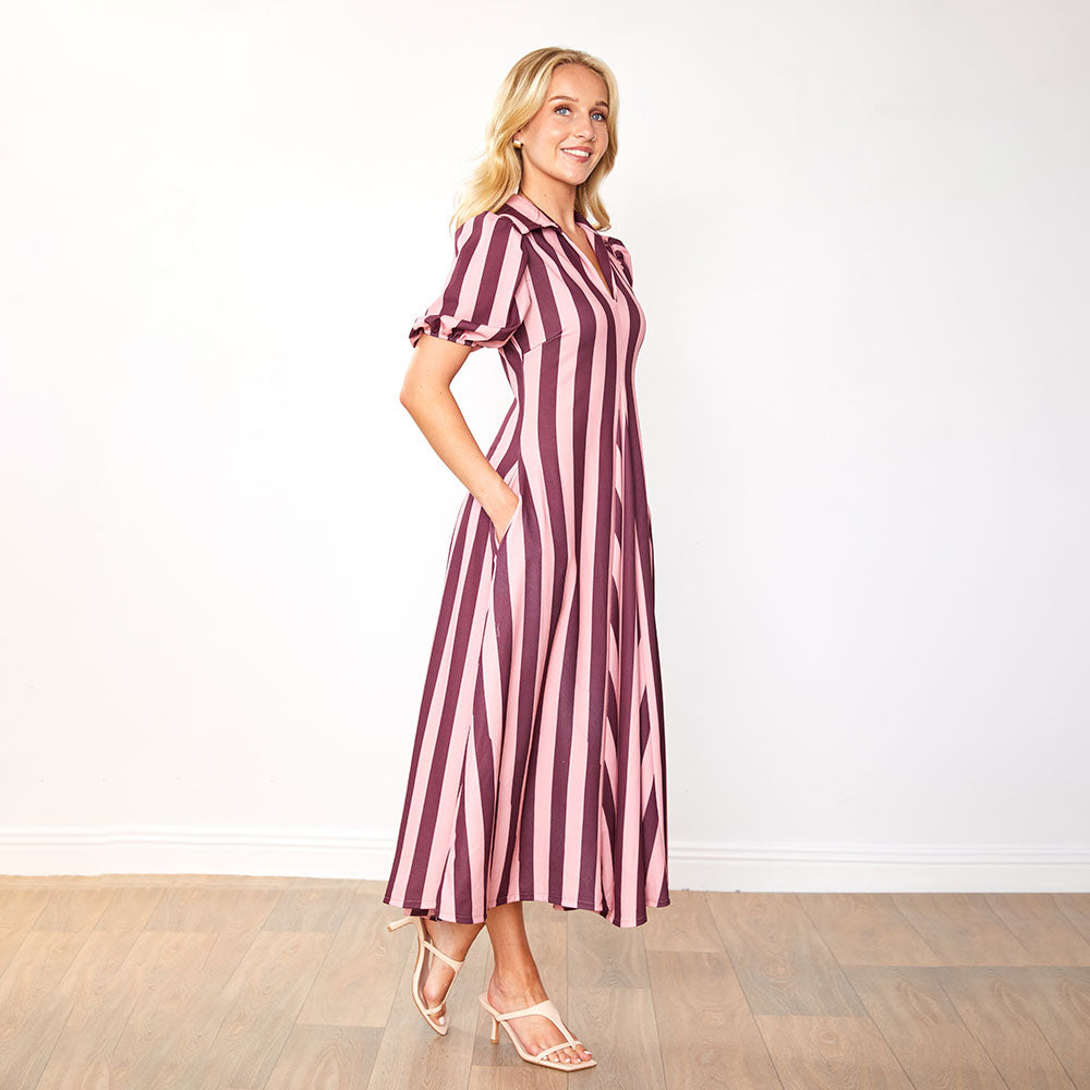 Hazel Dress (Berry Stripe)