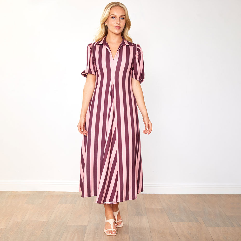 Hazel Dress (Berry Stripe)