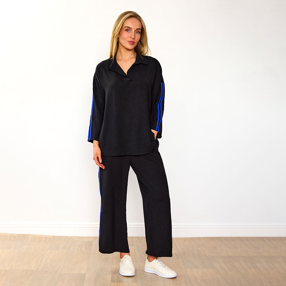 Clara Co-Ord (Black/Cobalt Stripe)