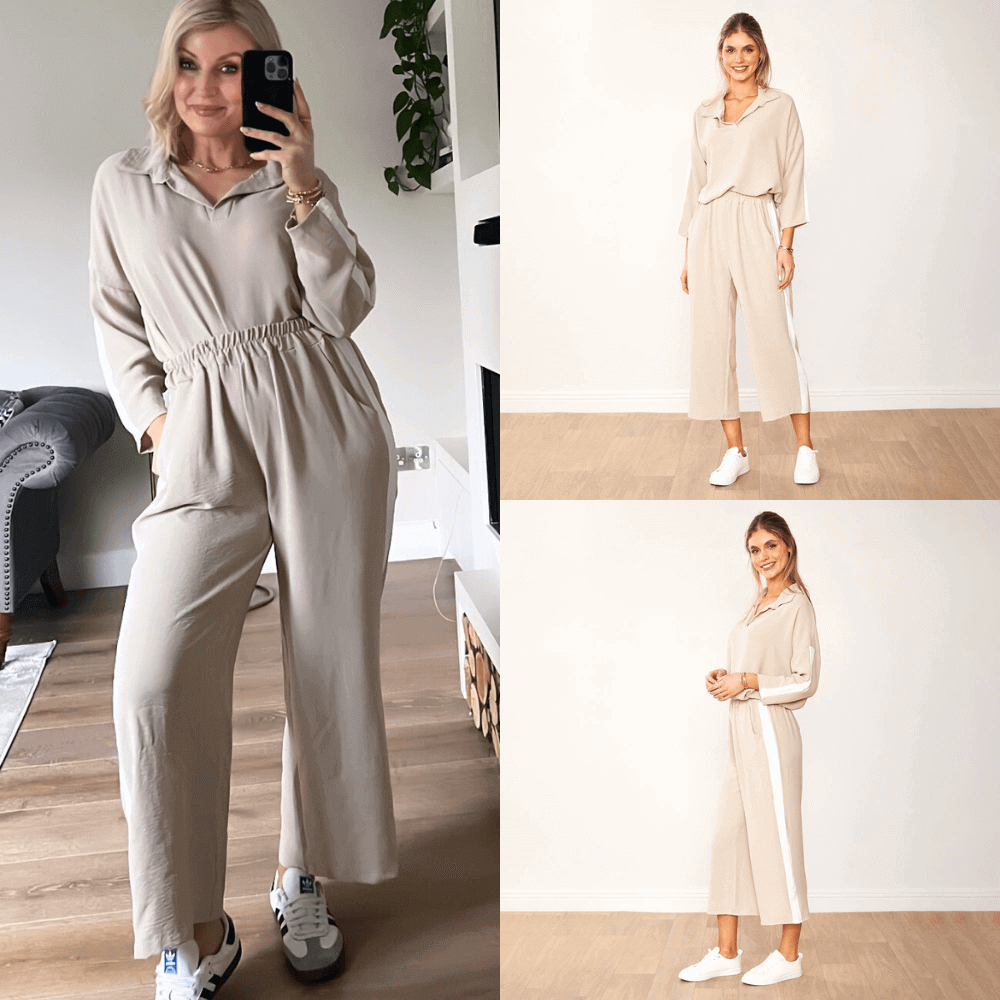 Clara Co-Ord (Taupe & White)