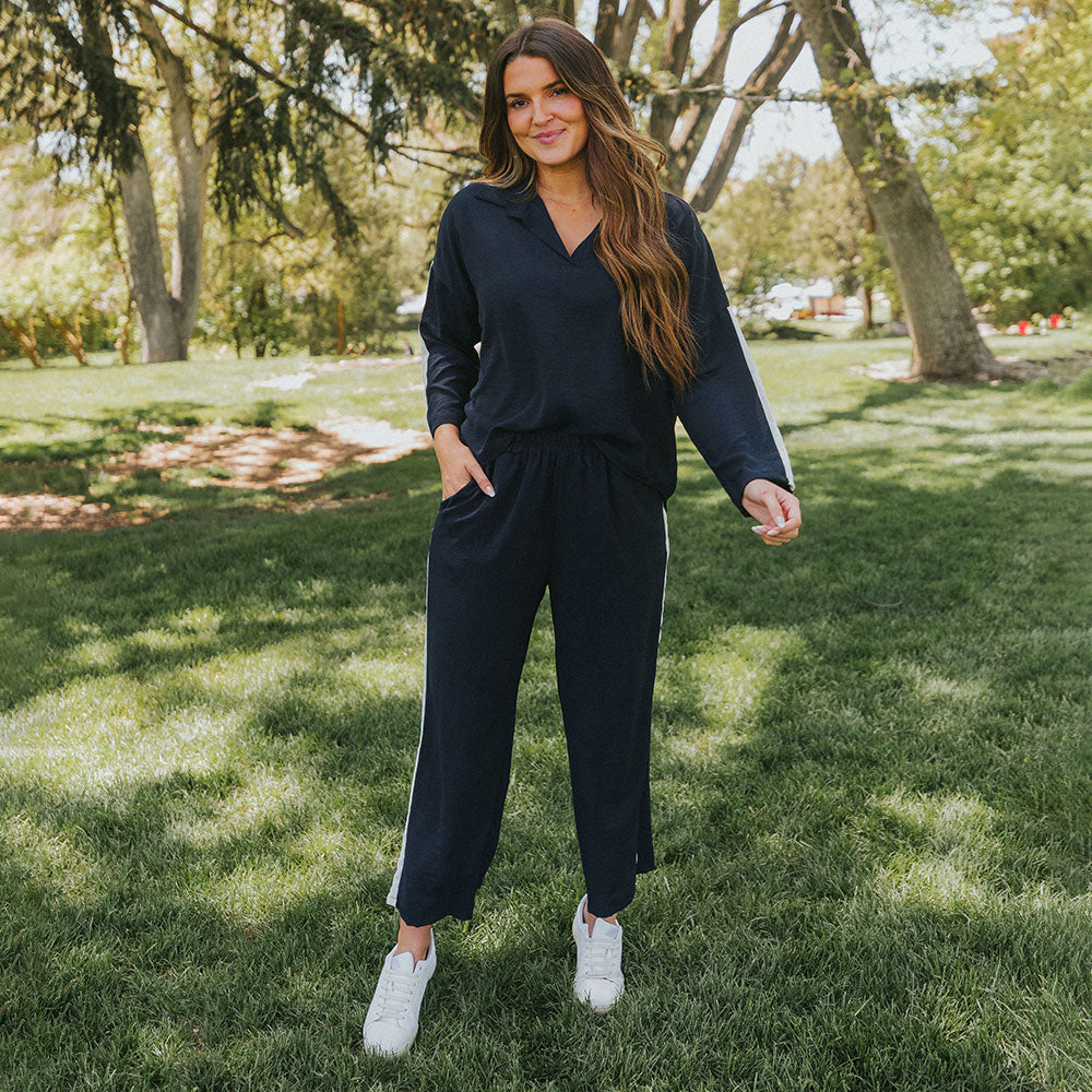 Clara Co-Ord (Navy & Cream)