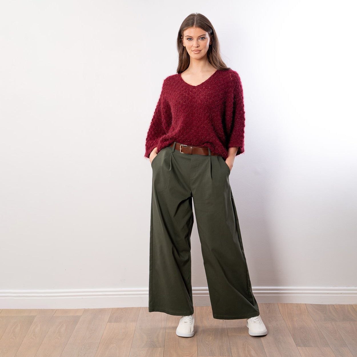 Emily V Neck Batwing Top (Wine)