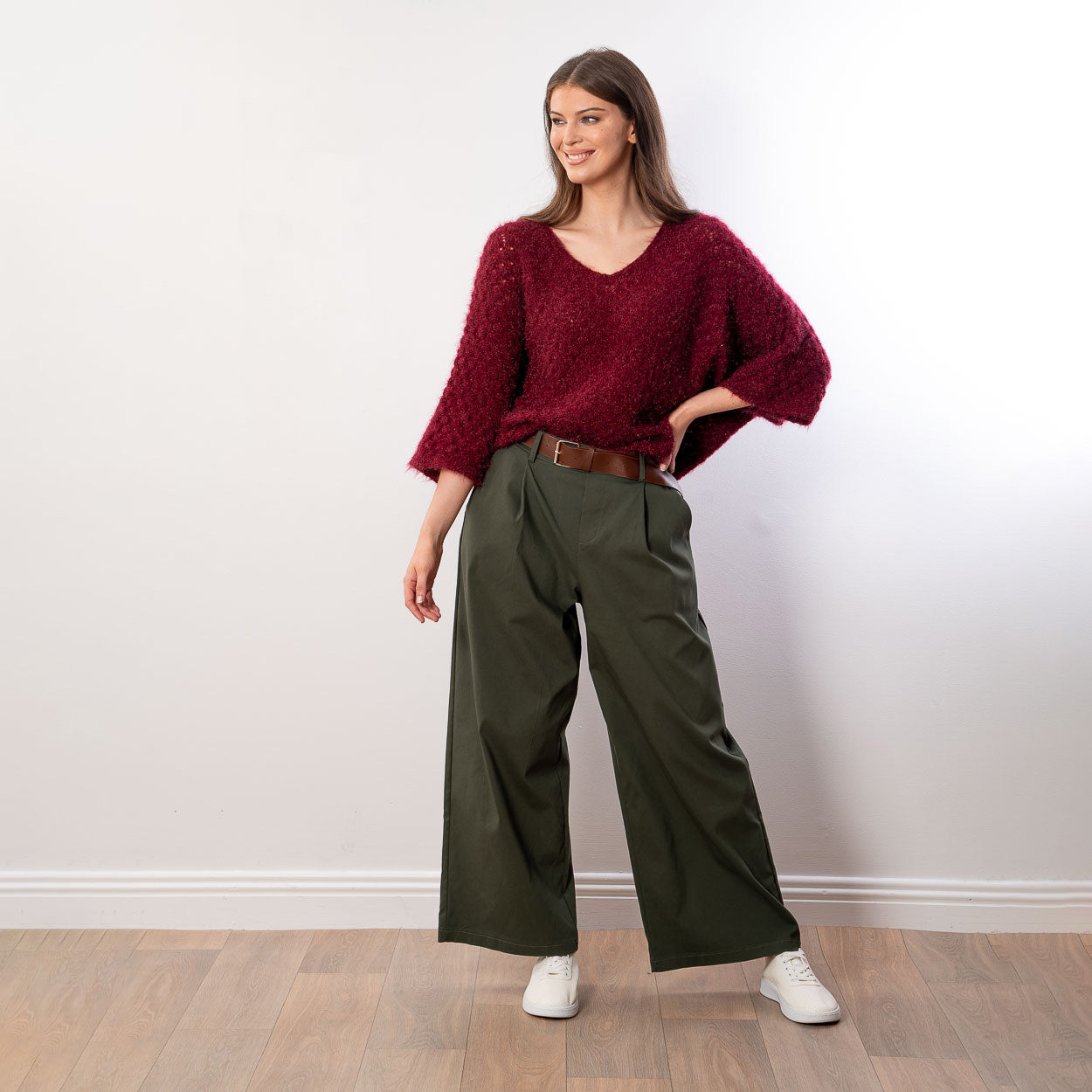 Emily V Neck Batwing Top (Wine)